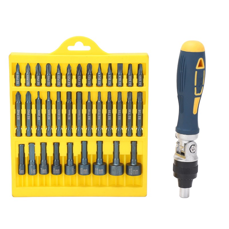 36Pcs Screwdriver Set Magnetic Rotatable Base 1/4 Socket Ratchet Screwdriver