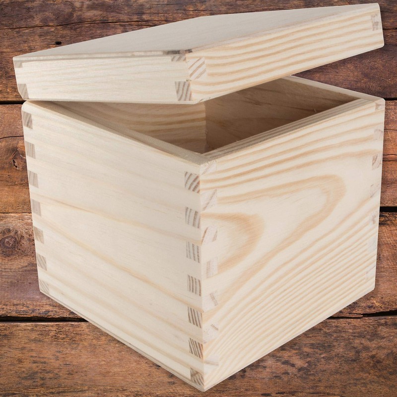 Small Square Cube Wooden Box with Lid | 13 x