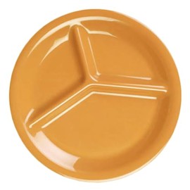 FSE CR710YW Compartment Plate, 10-1/4" Dia., Round, 3-Wells, Break-Resistant, Dishwasher Safe, BPA Free, Melamine, Yellow, NSF, Pack of 12