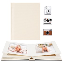 Vienrose Polaroid Photo Album with Writing Space – 2x3 Photo Album for Instax Mini & Polaroid Go, 26 Pockets Wedding Travel Scrapbook, Small Linen Album for Instant Photos, Beige