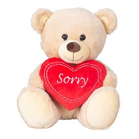 Lifestyle & More Teddy Bear Cuddly Bear with Bow and Heart Sorry 30 cm Large Plush Bear Cuddly Toy Velvety Soft