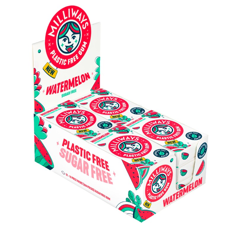 Milliways Watermelon | Plastic Free Gum | Xylitol, Aspartame-Free, Sugar-Free,