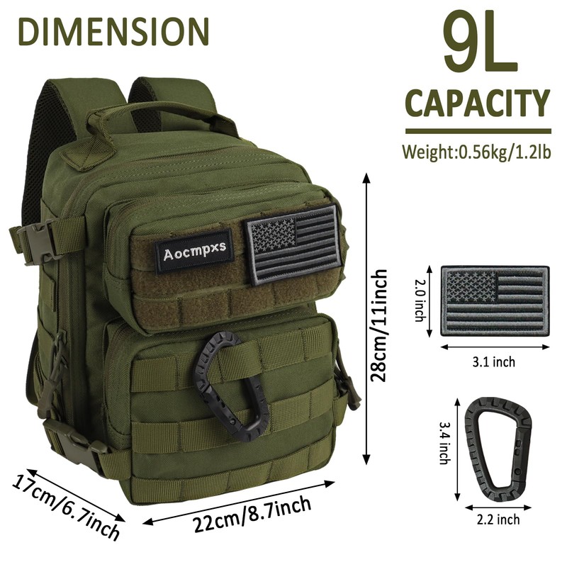 Aocmpxs Mini Tactical Backpack, 9L Small Gym Backpacks for Men