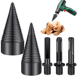 5 Pcs Firewood Log Splitter Drill Bit, Removable Wood Splitter Drill Bits, Screw Cones Kindling Heavy Duty Wood Severing for Hand Stick Hex, Round, Square (32 Mm, 50 Mm)