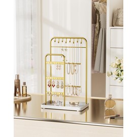 pickpiff Jewelry Holder Stand: Jewelry Display for Necklace, Bracelet, Earring, Ring, White & Gold