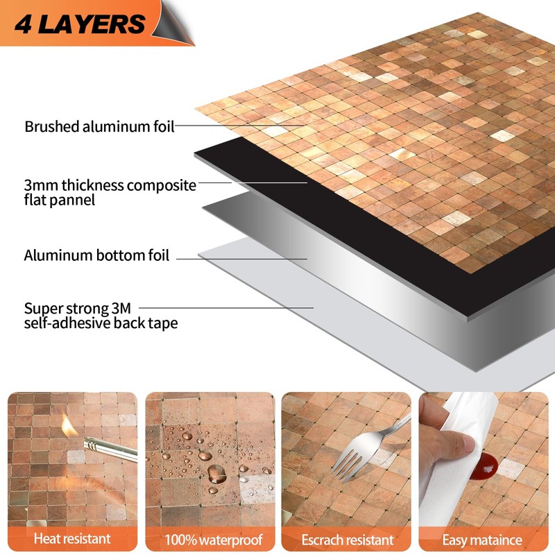 OYASIMI 10-Sheets Metallic Peel and Stick Backsplash Mosaic Tiles, Retro
