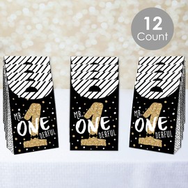 Big Dot of Happiness 1st Birthday Little Mr. Onederful - Boy First Birthday Gift Favor Bag - Party Goodie Boxes - Set of 12