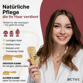 BICTIVE® Coarse Comb [Small]. Wooden Comb for All Hair Types. Curling Comb Natural Curls Made of Bamboo, Styling Comb, Wide Tooth Comb, Detangling Brush, Long Hair, Wide Tines for Men and Women