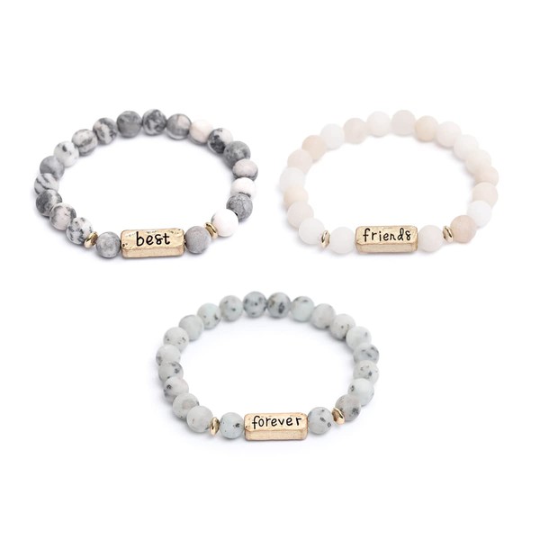 YINRIS 3 Pcs Natural Volcanic Stone Friendship Bracelets Handmade Beaded