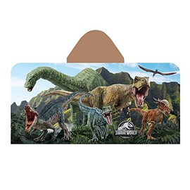 Franco Kids Bath and Beach Super Soft Cotton Hooded Towel Wrap, 24 in x 50 in, Jurassic World Dominion