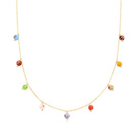 Ross-Simons Italian Multicolored Murano Glass Bead Charm Necklace in 14kt Yellow Gold. 18 inches