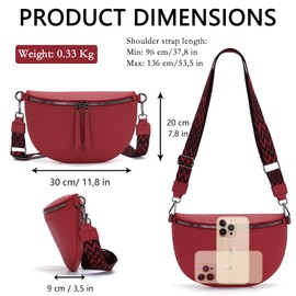 Vezluax 30x20cm Cross Body Bumbags for Ladies Large Bum Bag Stylish Waist Packs Women's Bumbag Fanny Pack for Women Belt Bag with Wide Strap Cherry Red