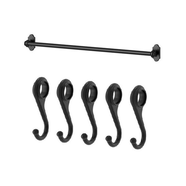 Ikea Steel Kitchen Organizer Set, 22.5-inch Rail, 5 Hooks, Black