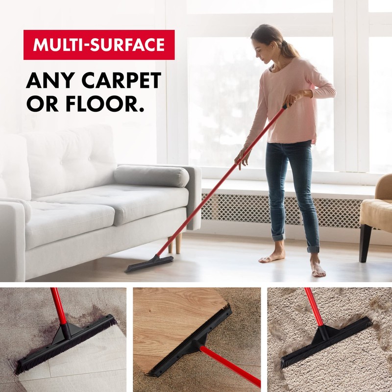 Pet Hair Remover Rubber Broom - Carpet Rake for Pet