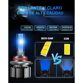 StoneBanks 9005/HB3/H10 8000K Bombillas LED para Faros Delanteros, 160W 24000LM Azul Hielo Kit de Conversión 300% Súper Brillante Luz Alta Baja Luces Antiniebla , 2 Unidades