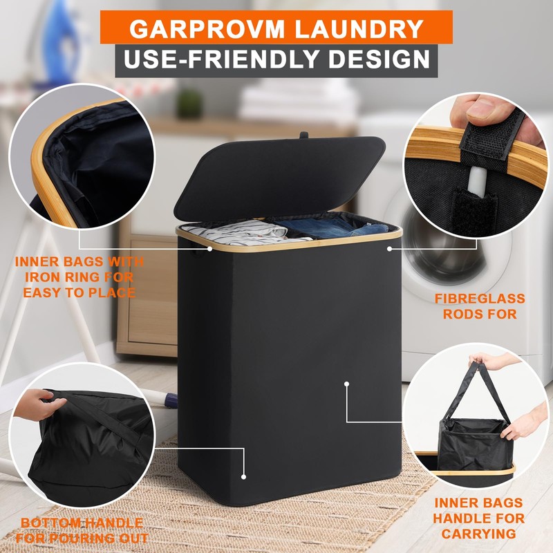 GARPROVM Double Laundry Hamper with Lid 150L Large Laundry Basket