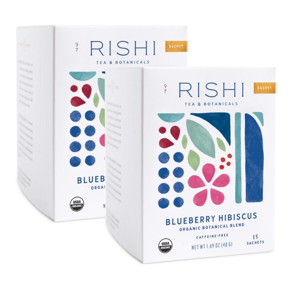 Rishi Tea Blueberry Hibiscus Herbal Tea | Immune Support, USDA Certified Organic, Fair Trade Botanical Blend, Antioxidants, Caffeine-Free, Sweet | 15 Sachet Bags, 1.69 oz (Pack of 2)