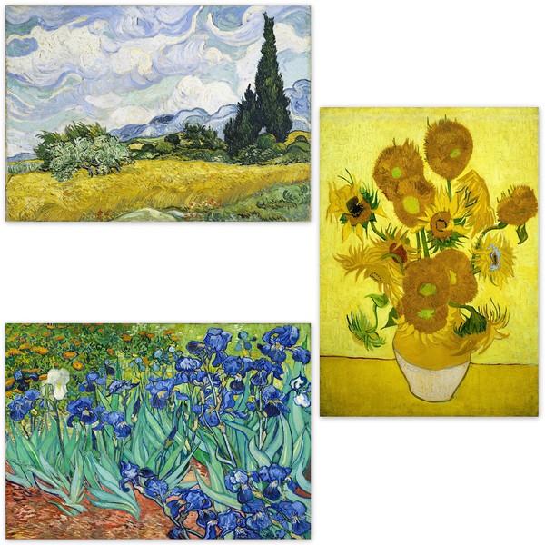 Poster Vincent Van Gogh “Wheat Field with Cypresses ＆ Irises ＆ Still Life Vase with Fourteen Sunflowers”16.53inch×23.38inch(A2)＜fine Art Paper Print＞Print on a Thick Sheet of Paper Painting Wall Art