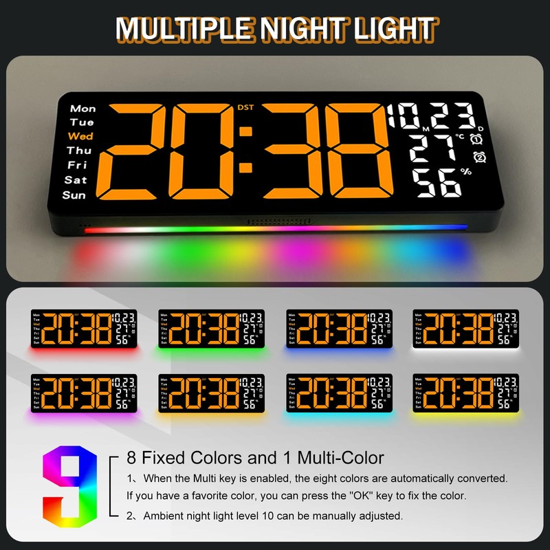 JoFomp 17.3" Large Digital Wall Clock, LED Digital Clock Large
