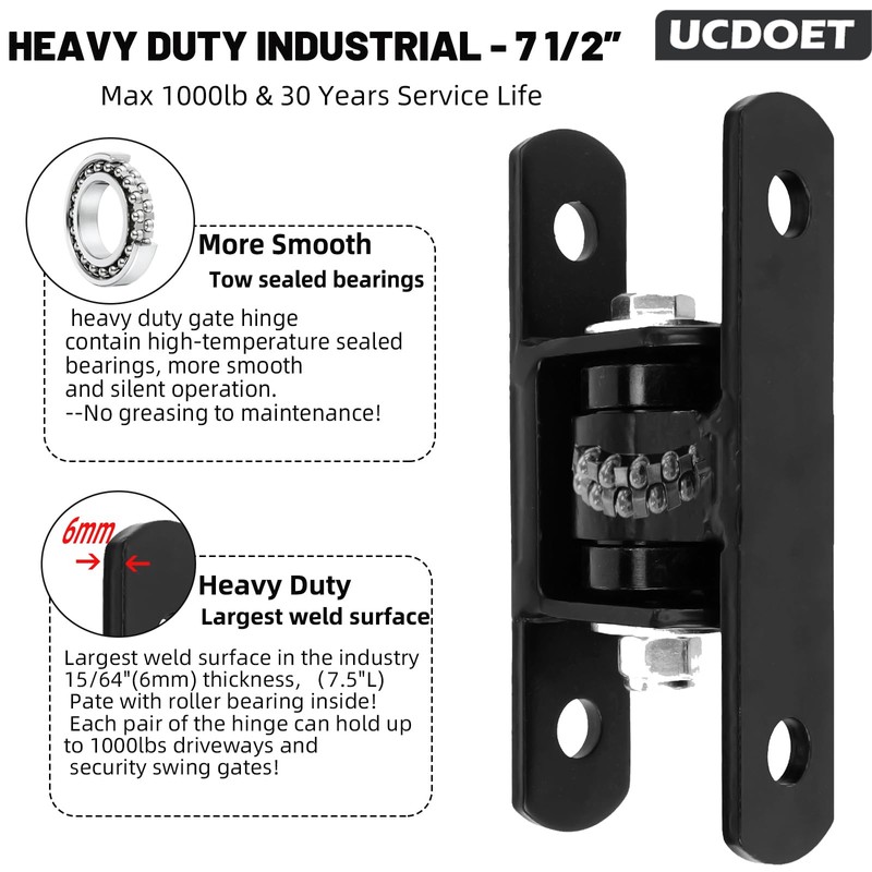 UCDOET Heavy Duty Upgraded Sealed Bearing Gate Hinges Bolt or