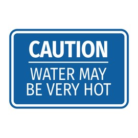 Signs ByLITA Classic Framed Caution Water May be Very Hot Durable ABS Plastic | Laser Engraved | Easy Installation | Elegant Design Sign (Blue) - Medium