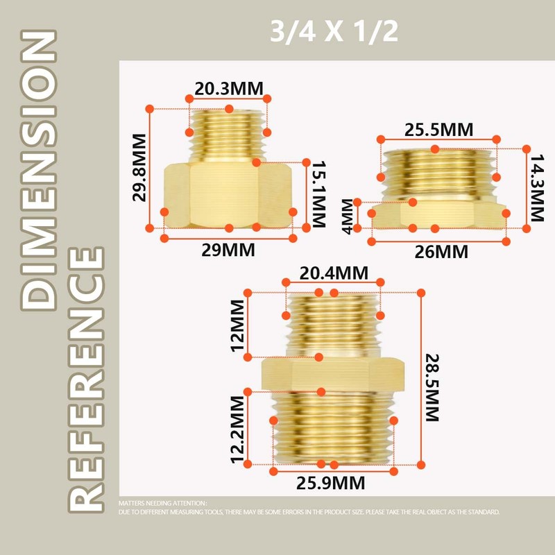 Bwintech 6 Pcs 3/4" to 1/2" Female & Male BSP