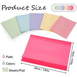 Agoer 6 x 8in Extra Large Sticky Giant Pads,300 XXL Self-Stick Post Pads 203 x 152mm,6 Brilliant Colors Sticky Notes for Drafts,Presentations,Workshops,Reminder,Memo Pad,Check List or to do List