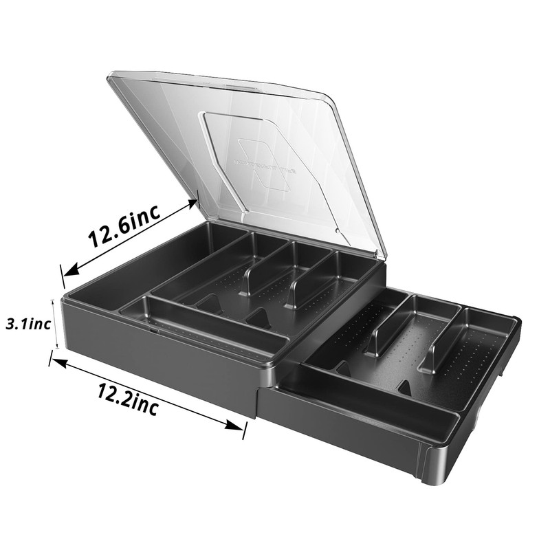 GoCozy Silverware Organizer with Lid, 9 Compartments Flatware Organizer, Plastic
