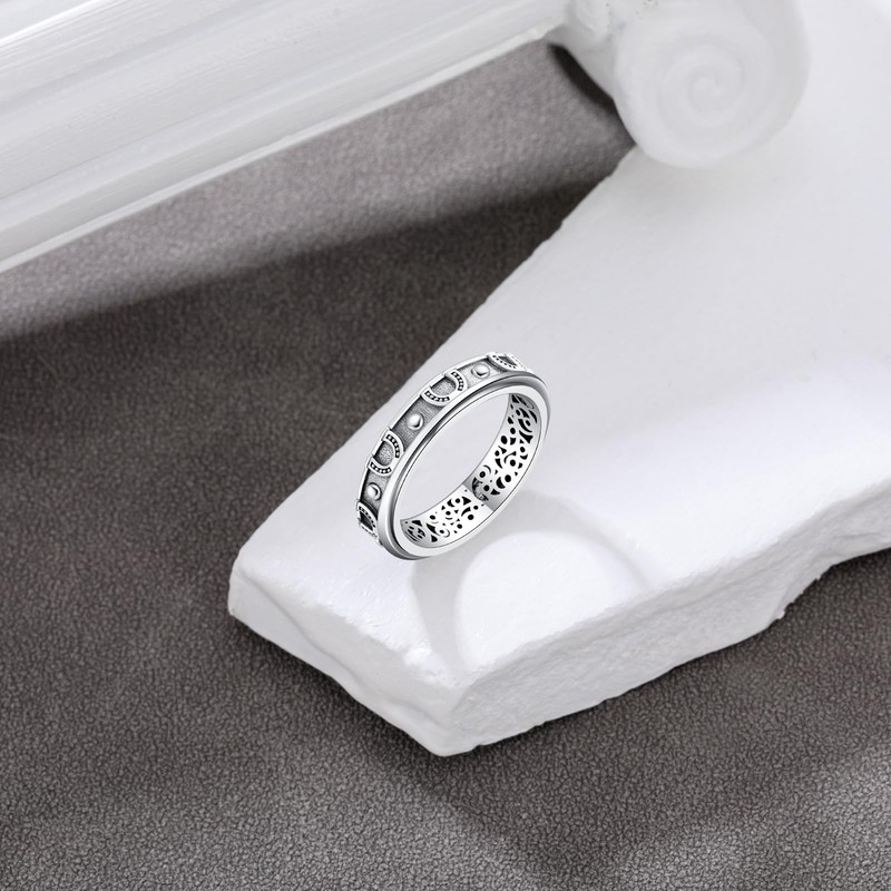 HUKKUN Fidget Ring Sterling Silver Horseshoe Fidget Spinner Ring Horseshoe