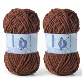 Chunky Chenille Yarn for Crocheting，Baby Yarn for Crocheting Soft Blankets，Bulky Yarns for Crochet Amigurumi，2×100g (2×74.3yds) Fluffy Velvet Yarns for Hand Knitting (2 Deep Coffee)