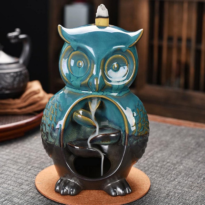 Backflow Incense Burner Cute Owl Ceramic Backflow Incense Cones Holder