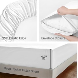 Viscose Derived from Bamboo, Soft Cooling Bedding with Silky Smooth Finish,Extra Deep Pocket, Hypoallergenic, Breathable, 4 Piece King Size Luxury Hotel White Bed Sheet Set, Oeko-Tex Certified