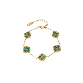 18K Gold Plated Clover Bracelet Gold Lucky Link Bracelet Cute Black/Red/Green Flower Four Leaf Bracelets Gift for Women Green