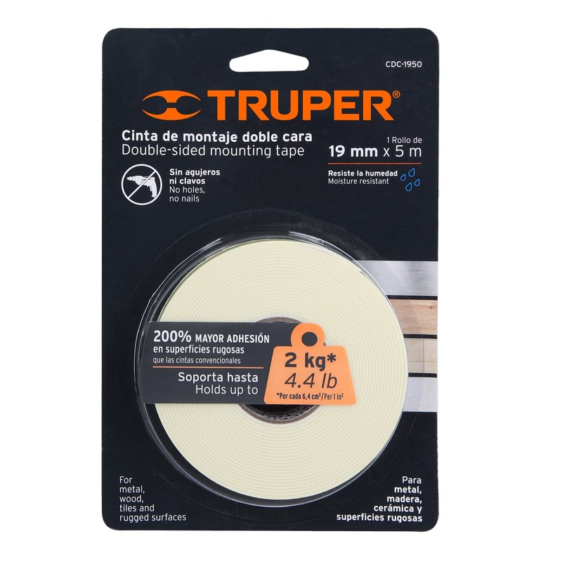 Truper CDC-1950, Cinta doble cara de 19 mm x 5