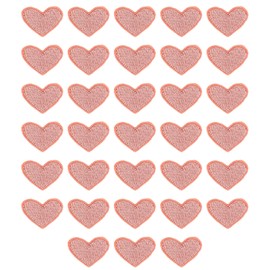 MSCFTFB 33 Pieces Small Heart Iron on Patches Sew Embroidered Patches Appliques Garment Embellishments for Clothing Jackets Backpack Shoes Repairing Decorations (Coral)
