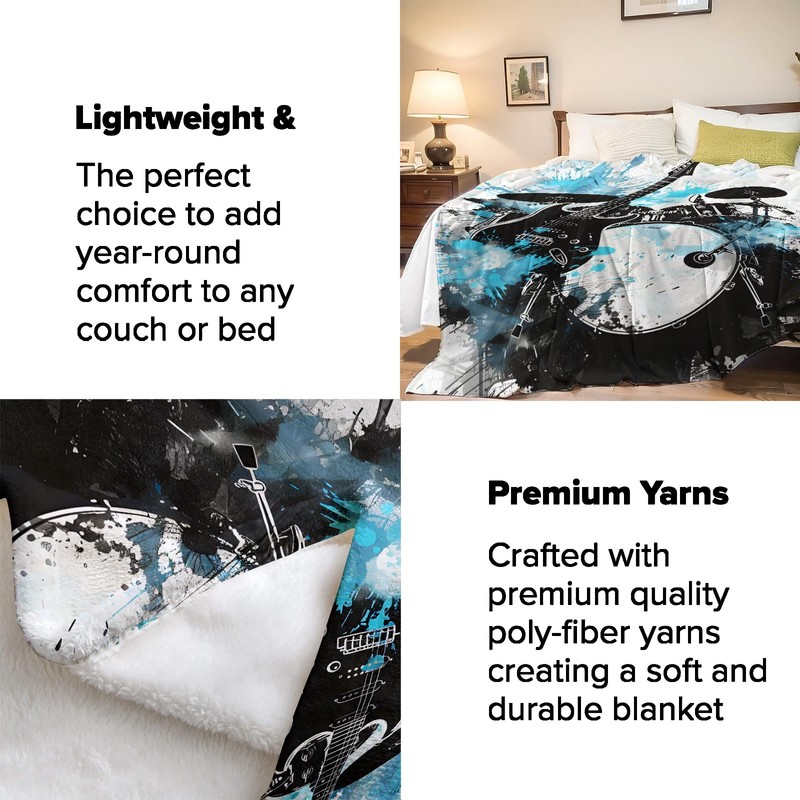 Rock Band Music Throw Blanket for Adults Kids, 50x60 in,