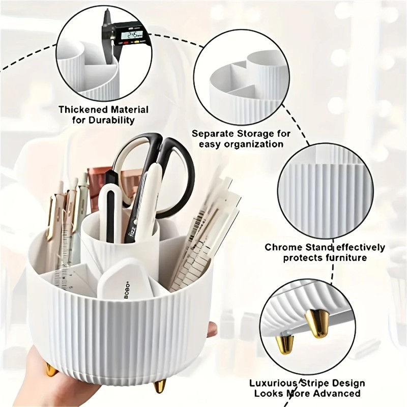 360 Rotating Makeup Organizer-1pc Plastic Cosmetic Storage 5 Compartments Eco-Friendly