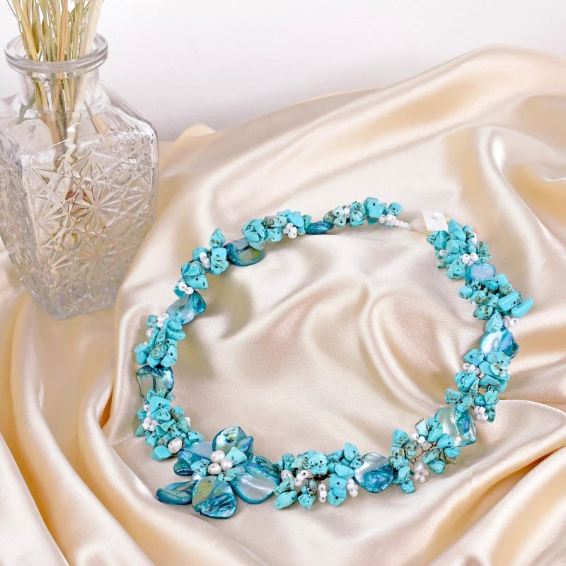 AeraVida Beautiful in Blue Turquoise, Beads, & Shell Floral Inspired