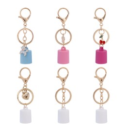 Goktvai 6pcs Lip Gloss Holder Keychain Compatible with Summer Fridays 0.5oz, Portable Lip Balm Caps Lipgloss Keychain Flower Cherry Charm Holder for Women Girls Lanyard Bag Accessories
