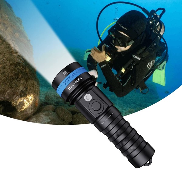 XTAR D26 1600S Diving Light, 1,600 LM, IPX8 Flashlight for Diving, 4 Levels of Brightness, Suitable for Diving, Climbing, Fishing, Night Work, Camping, etc. (D26 1600S Flashlight + 26650 Rechargeable