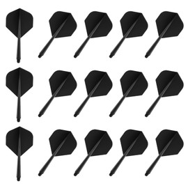 lahnao Pack of 15 Dart Shafts and Dart Flights Made of One Piece, Black Dart Flights with Shafts 2BA, 75 mm Plastic Standard Dart Accessories with Thread Diameter for Darts Game