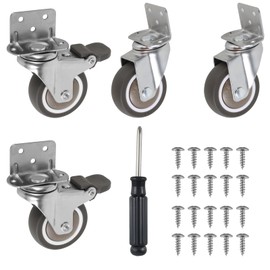 Fulasun 4Pcs L Shaped Caster Wheel Set 1/1.5/2inch Soft Rubber Side Mount Caster Wheel 90° Right Angle Furniture Swivel Caster with Brake Silent Roller Caster 10kg Load Capacity for Cabinet