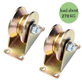 Pack of 2 Rigid Castors, Sliding Gate Wheels, Heavy Duty Rigid Castors, V-Groove Roller Wheel, for Inverted Rails, Industrial Machines, Wire Rope Rails, Strong Load Capacity, Low Noise, 50 mm