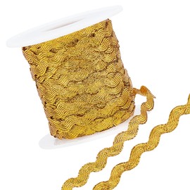 GORGECRAFT 1 Roll 27yd/25m Glitter Gold RIC Rac Trim Ribbon Metallic Wave Sewing Bending Fringe Trim 5mm/0.2 inch for Sewing Flower Making Wedding Party Lace Ribbon Craft