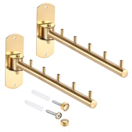 Sumnacon Clothes Rack, 2 Pcs Stainless Steel Clothes Hanger, Wall Mounted Clothes Hanging Organizer, Drying Rack with Swing Arm, Space Saving Hangers for Bathroom Laundry Room Closet, Gold