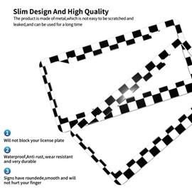 Black White Checkered Flag Racing Flag Aluminum Car License Plate Frame Auto Tag Holder with Accessories US Vehicles Standard 2 Holes (C221)