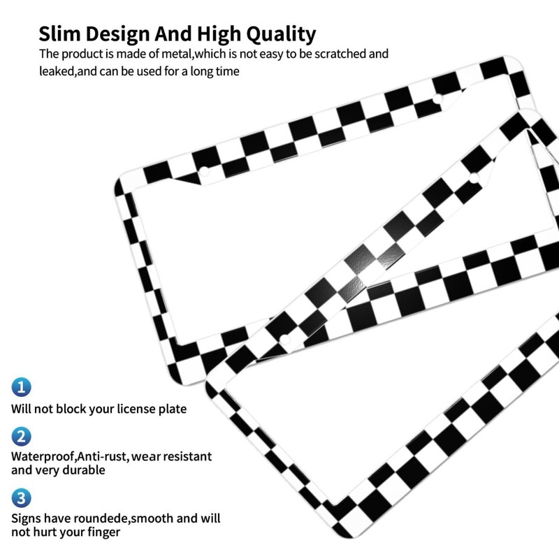 Black White Checkered Flag Racing Flag Aluminum Car License Plate