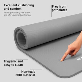 MSPORTS Thick Yoga Mat Premium Non Slip – Extra Comfortable Exercise Mat for Home Workouts, Pilates, Stretching & Gym – Cushioned NBR Foam, Yoga Mat with Strap, for Women & Men (Grey, 74. 5 x 32 x 0.6 in)