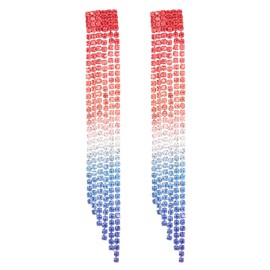 Atifober Long Rhinestone Earrings Red White and Blue earrings Dangling Sparkly Colourful Tassel Earrings Statement Crystal Earrings Fancy For Women Formal Prom Wedding Evening Wear Earrings