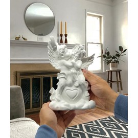 FeinKnick Large Angel Couple as Decorative Figurine – Loving Angel Figure with Heart 25 cm Tall Made of Marble in White – Sculpture Decorative Angel as Decoration – Angel as a Symbol of Connection of